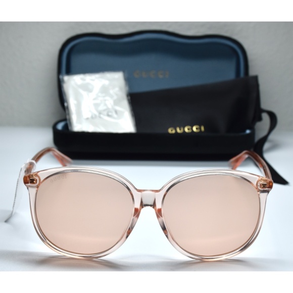 GUCCI GG0261SA 006 SHINY TRANSPARENT ORANGE ROUND SUNGLASSES. 57mm - Picture 4 of 12